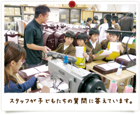 スタッフが子どもたちの質問に答えています。