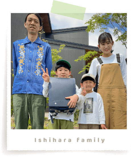 ランドセルと家族の記念写真