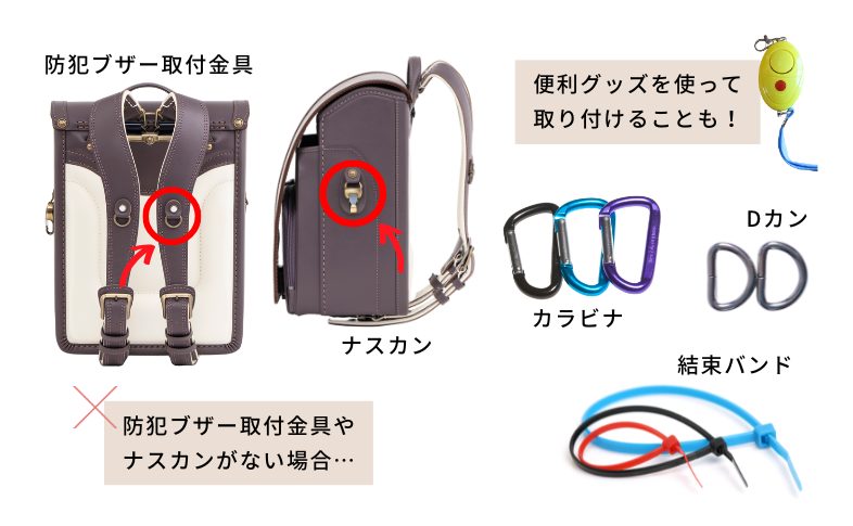 防犯ブザー取付金具ない場合