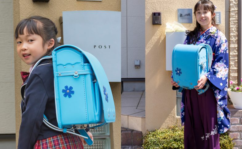 コスモス ハーバーブルーを背負った一年生と6年生の姿