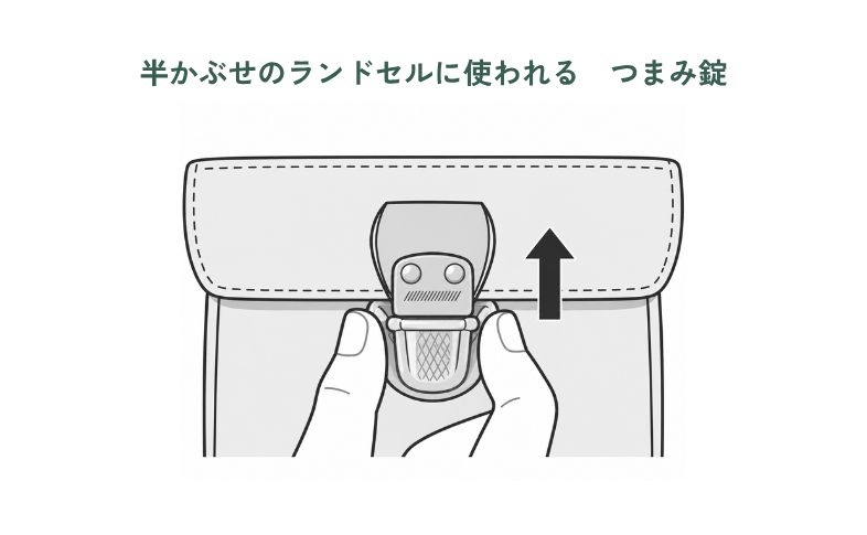 半かぶせランドセルに使われるつまみ式の錠前