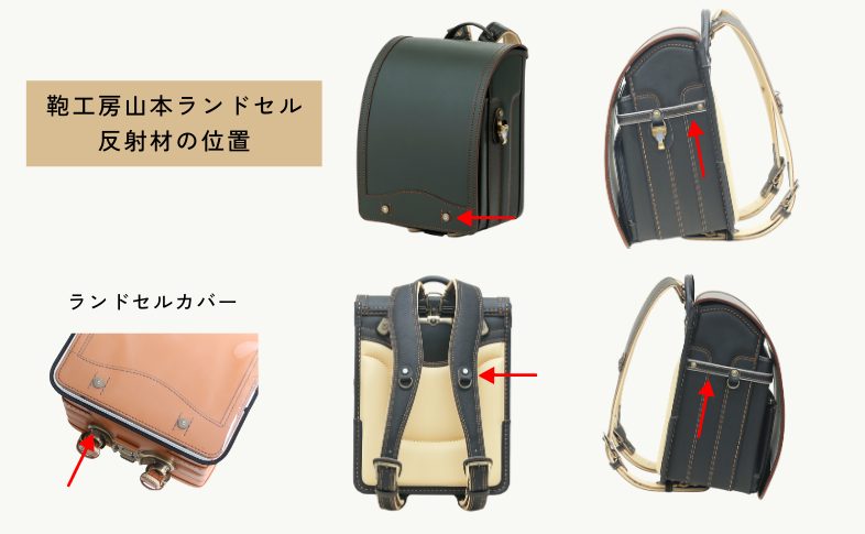 鞄工房山本ランドセルの反射材の位置